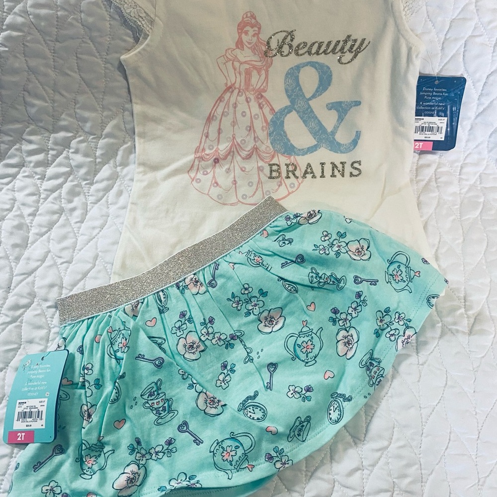 Disney Girls Mint Green and White Beauty & Brains Matching Set